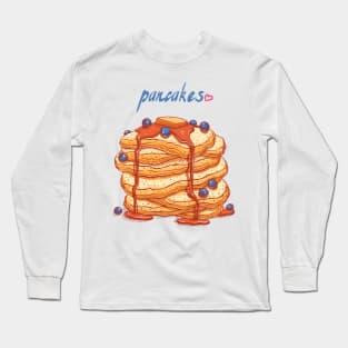 blueberries pancakes hand drawn Long Sleeve T-Shirt